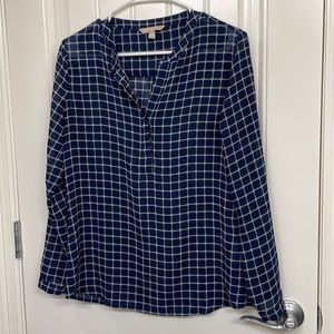 Banana Republic Long Sleeve V Neck Blouse Blue Gray‎ Pattern Loose Fit XS